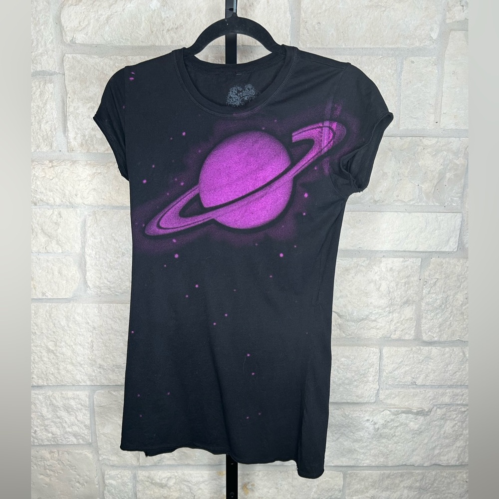 Stranded Graphic Tee Size Large Black with Purple Saturn and Stars Punk Rock